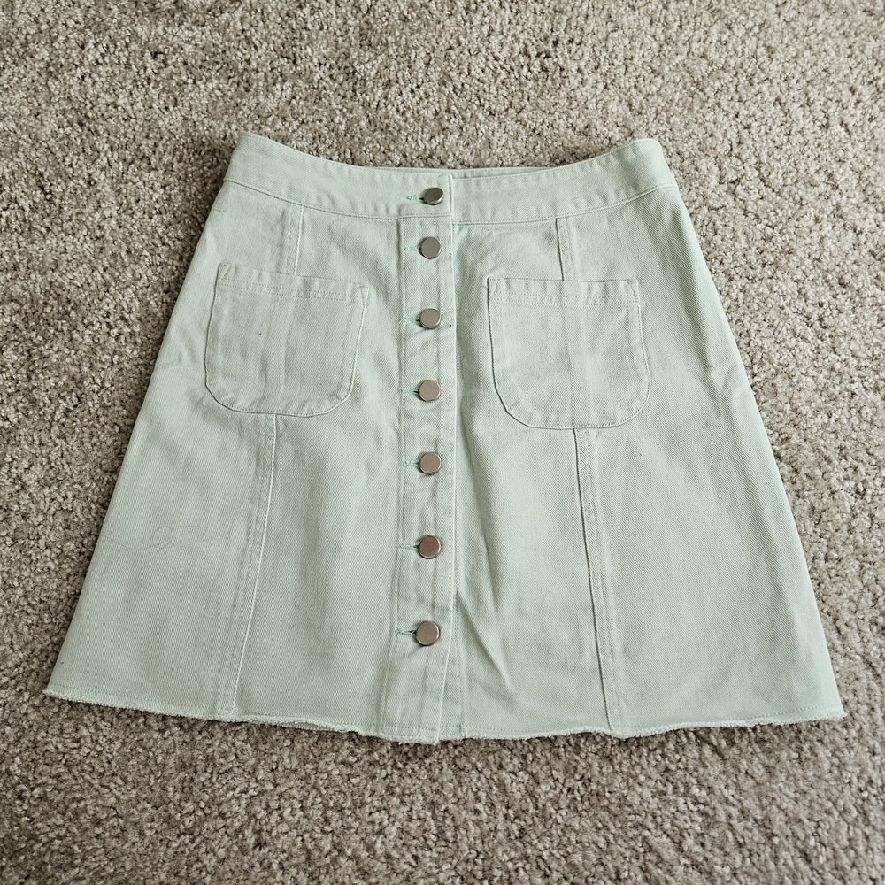 Simons Light Green Button-Front Mini Skirt
